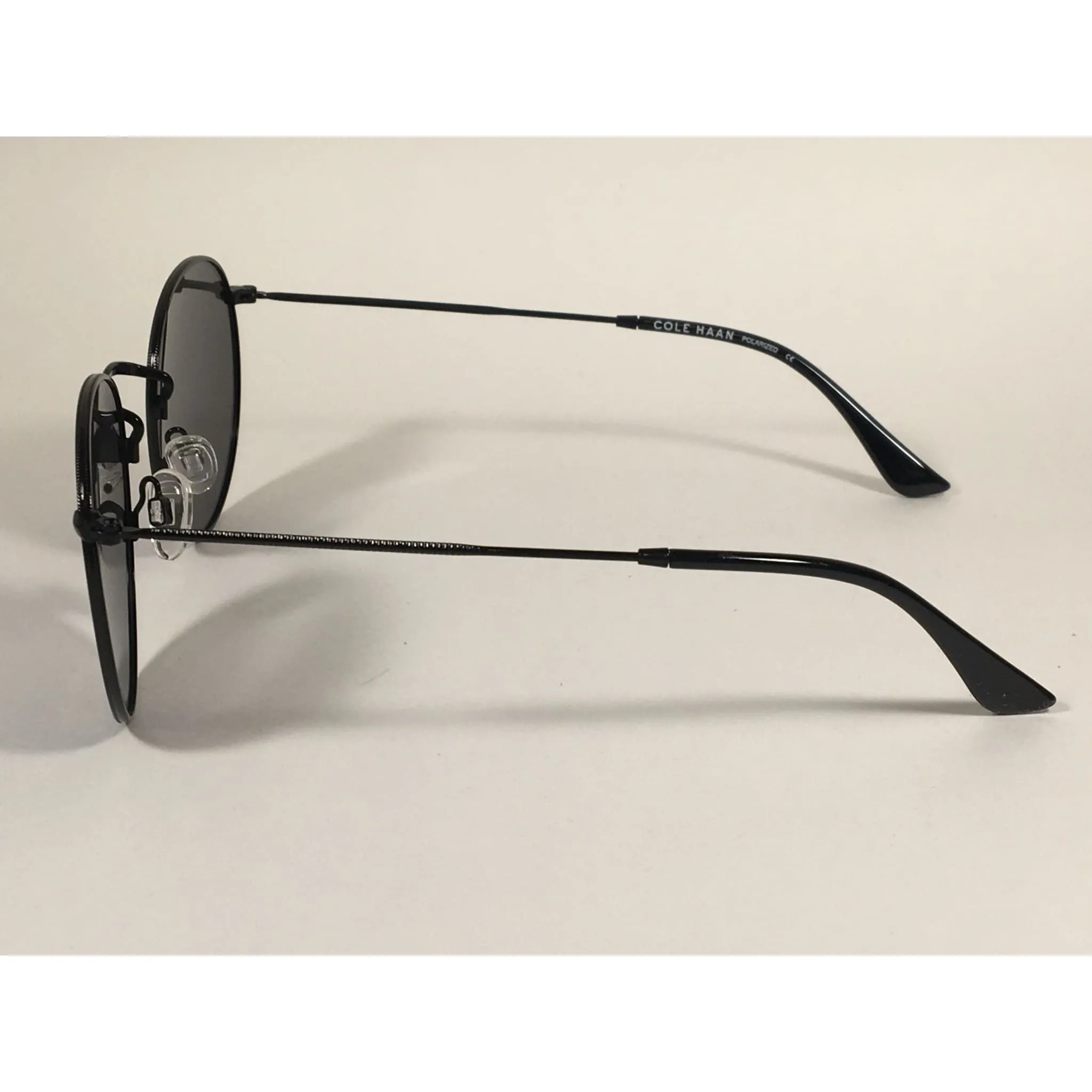 Cole Haan Polarized Round Sunglasses Black Blue Mirror Lens CH8004 001 BLACK