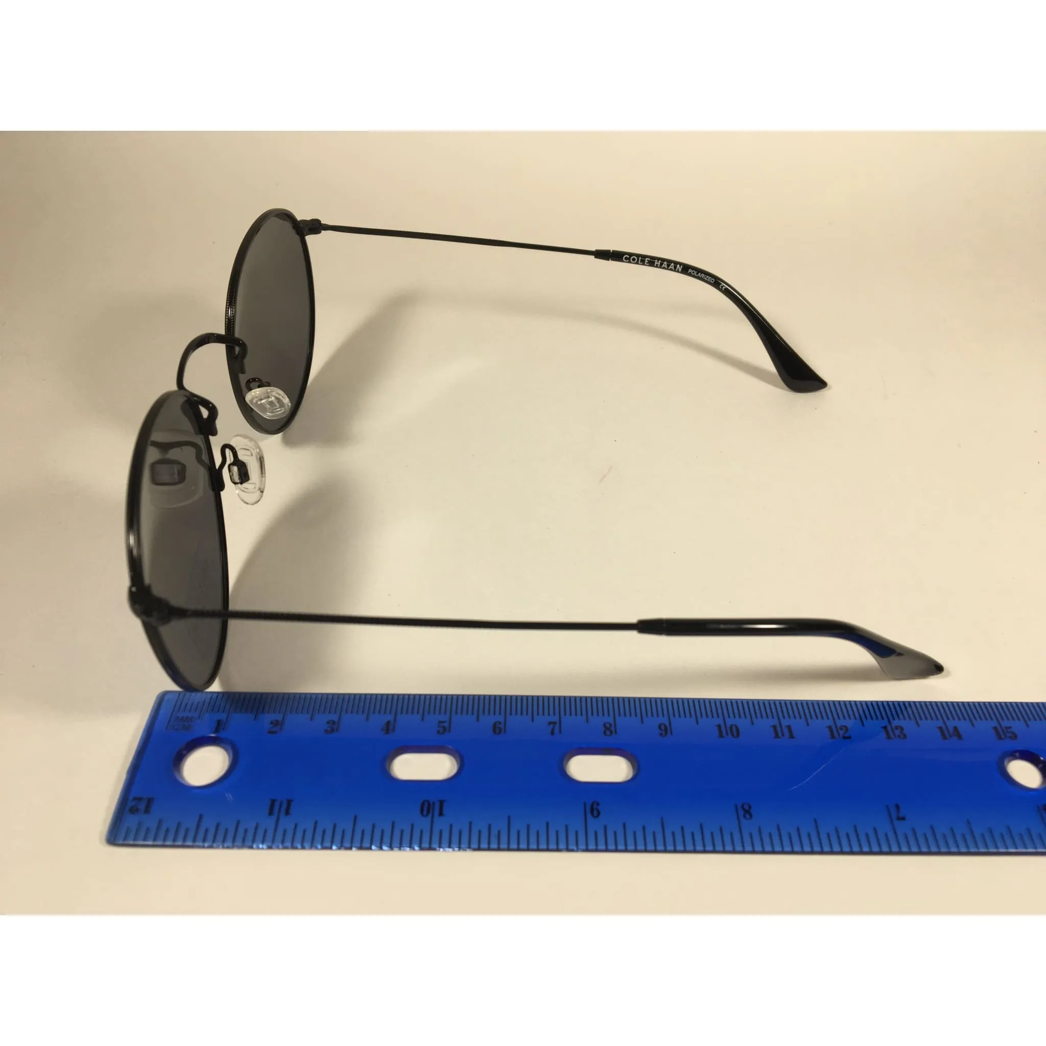 Cole Haan Polarized Round Sunglasses Black Blue Mirror Lens CH8004 001 BLACK