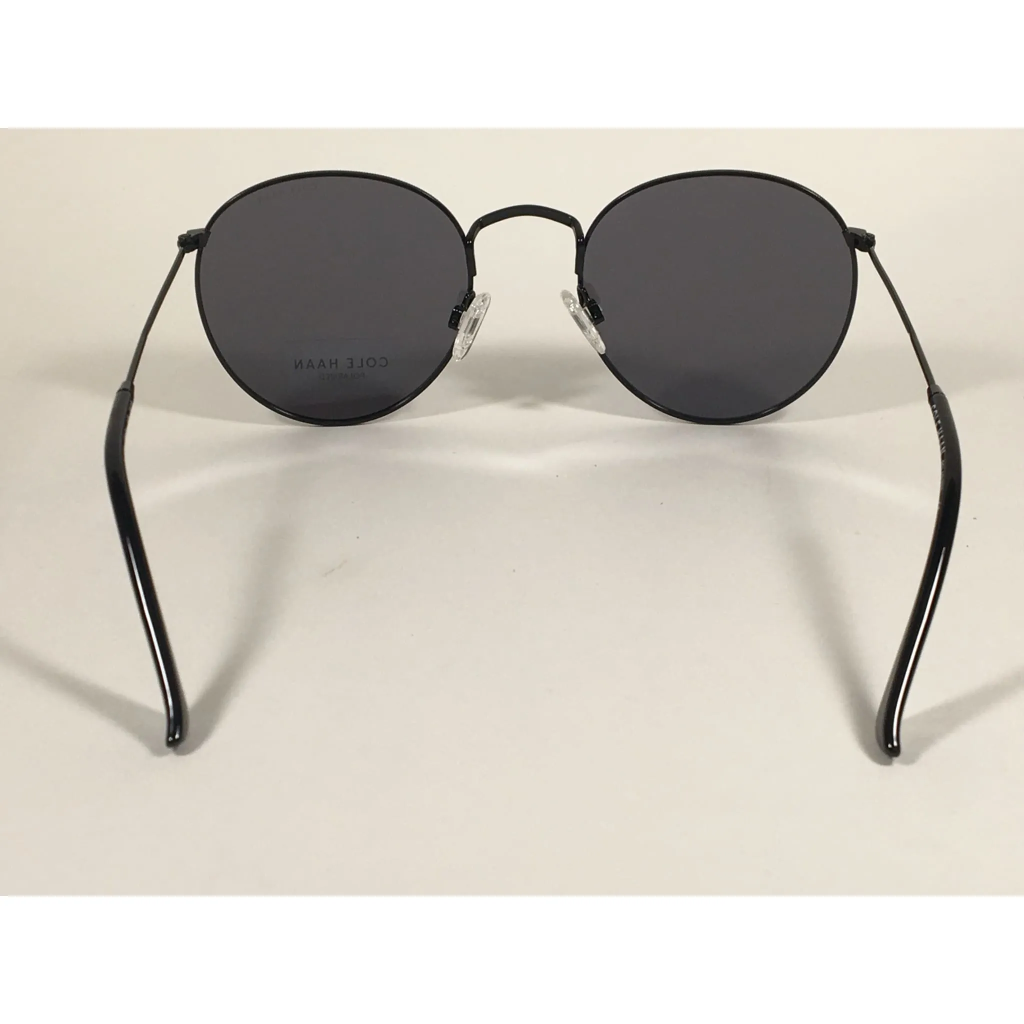 Cole Haan Polarized Round Sunglasses Black Blue Mirror Lens CH8004 001 BLACK