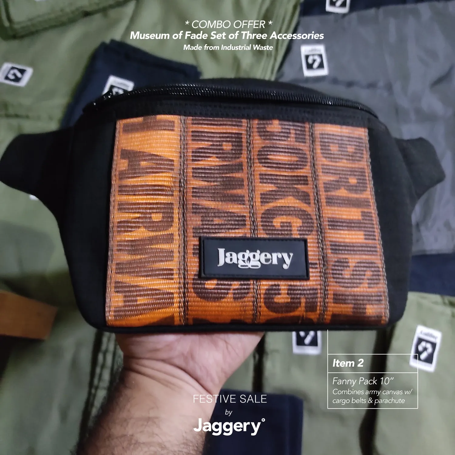 Combo Offer: Fanny Pack, Essentials Tube and Card Wallet in Cargo Belts, Car Seat Belts and Army Canvas