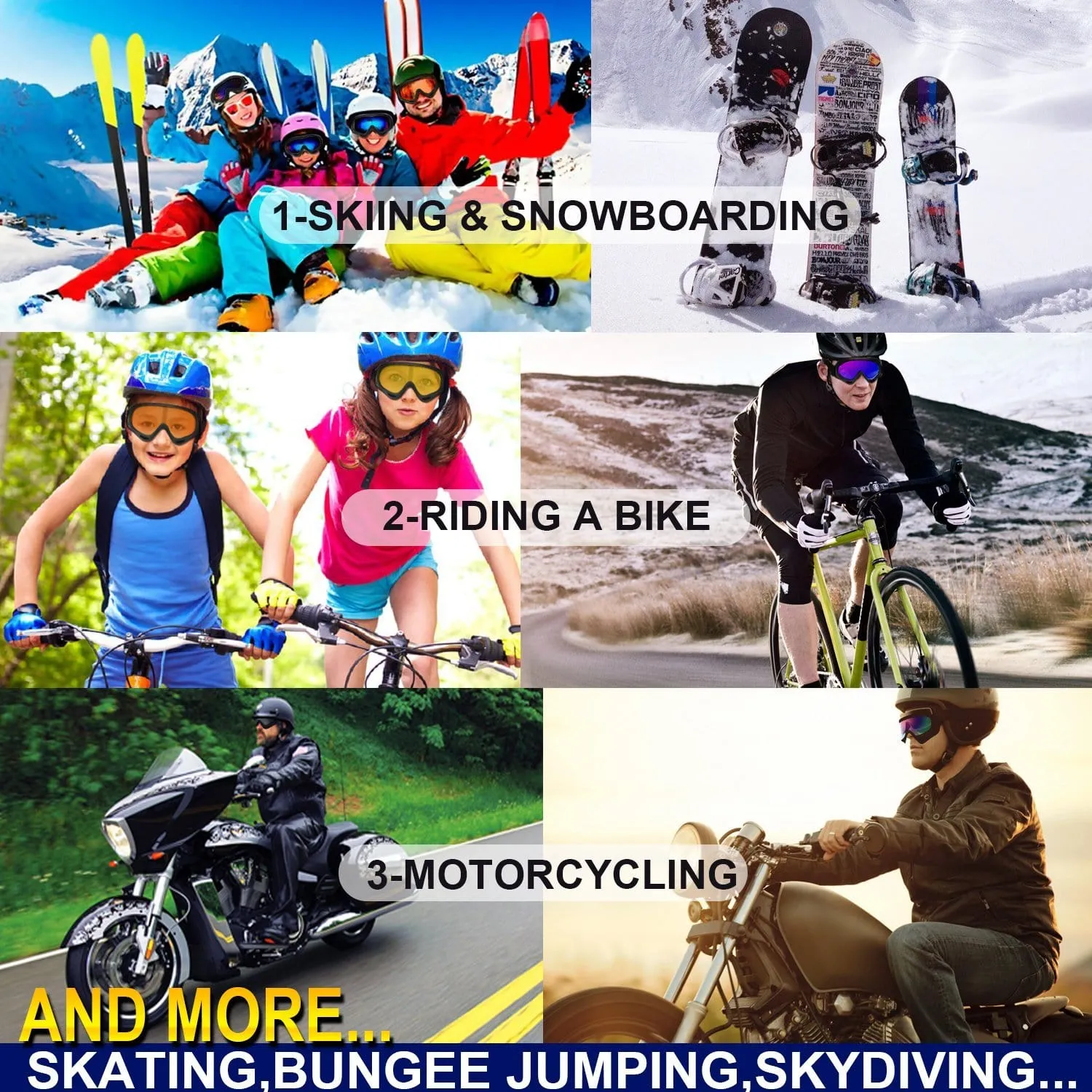 COOLOO Ski Goggles, Pack of 2, Snowboard Goggles for Kids, Boys & Girls, Youth, Men & Women, with Protection, Wind Resistance, Anti-Glare Lenses, Made, Multicolor/Gray