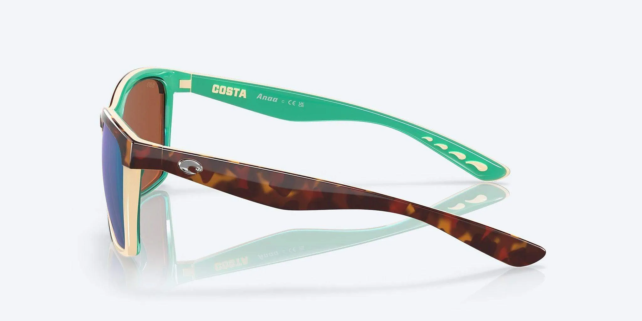 Costa Anaa Shiny Retro Tort Cream Mint Frame Sunglasses – Green Mirror 580P Lenses for Stylish Clarity and UV Protection