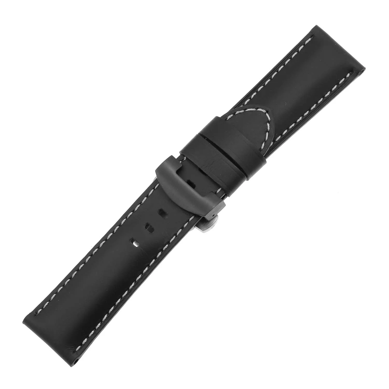 DASSARI Smooth Leather Strap for Deployant Clasp Black