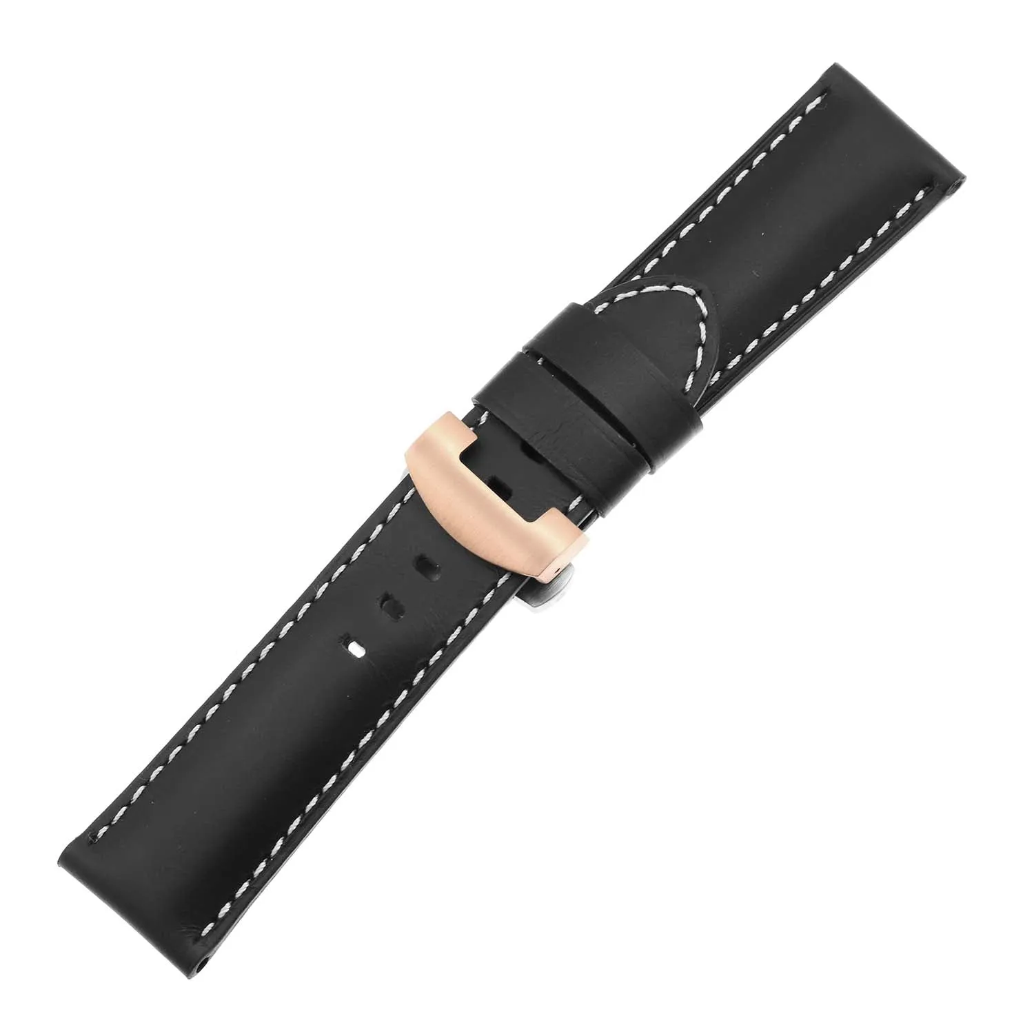 DASSARI Smooth Leather Strap for Deployant Clasp Black