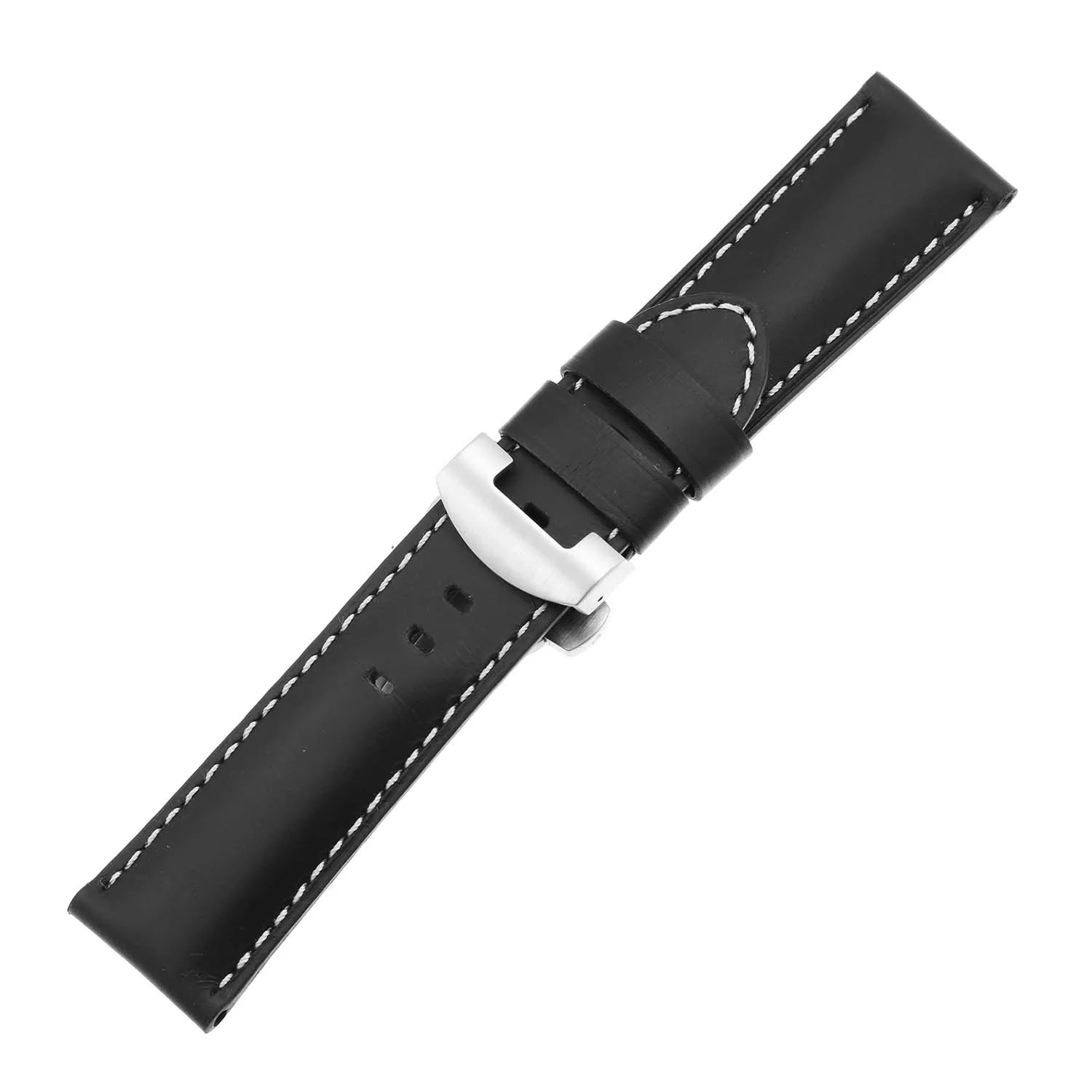 DASSARI Smooth Leather Strap for Deployant Clasp Black