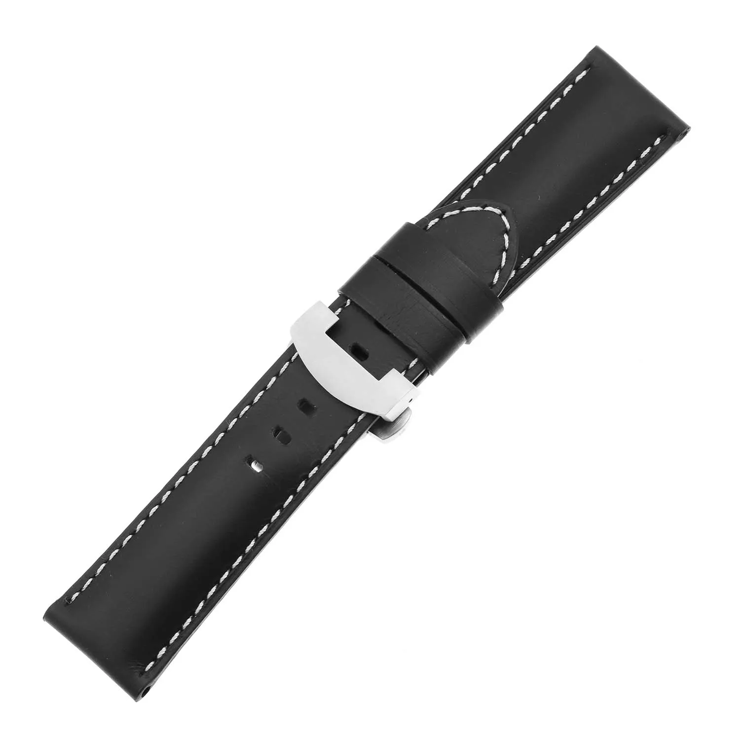 DASSARI Smooth Leather Strap for Deployant Clasp Black