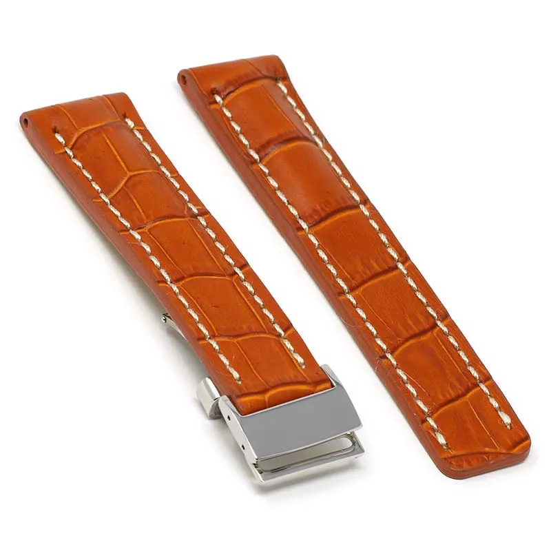 DASSARI Vintage Padded Crocodile Embossed Leather Strap for Deployment Clasp