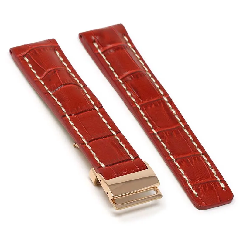 DASSARI Vintage Padded Crocodile Embossed Leather Strap for Deployment Clasp