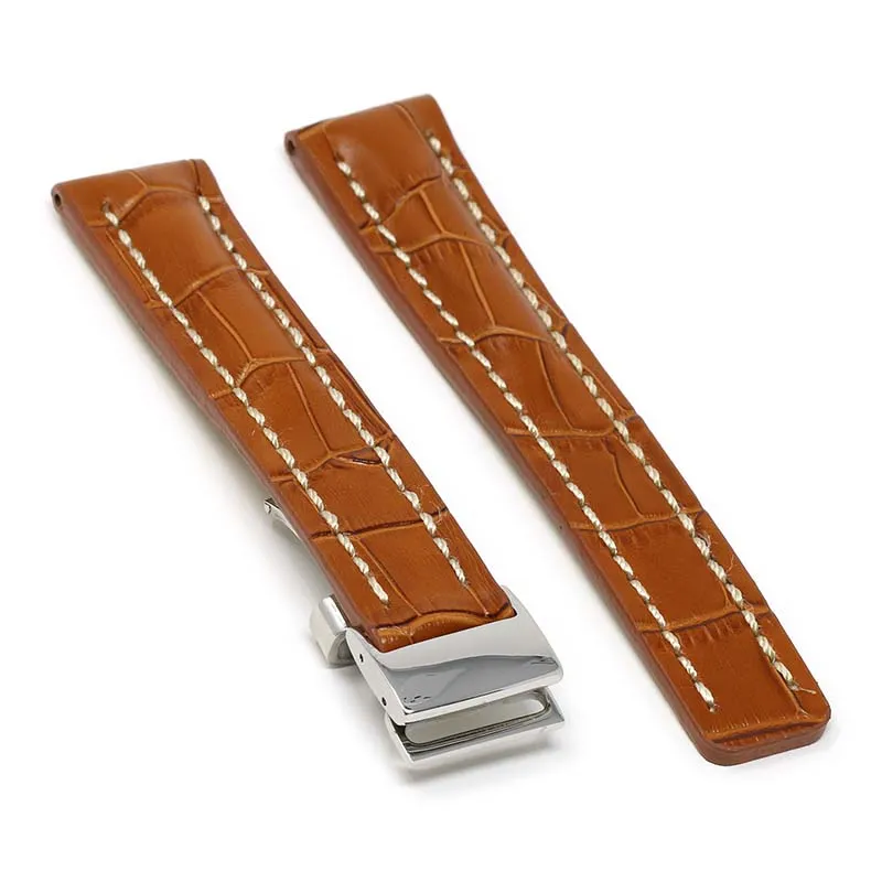 DASSARI Vintage Padded Crocodile Embossed Leather Strap for Deployment Clasp