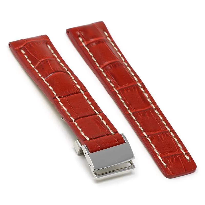 DASSARI Vintage Padded Crocodile Embossed Leather Strap for Deployment Clasp