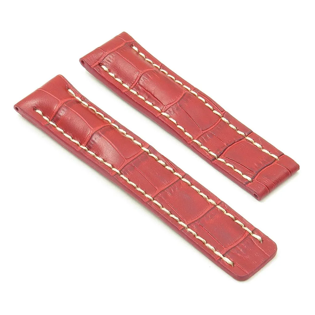 DASSARI Vintage Padded Crocodile Embossed Leather Strap for Deployment Clasp