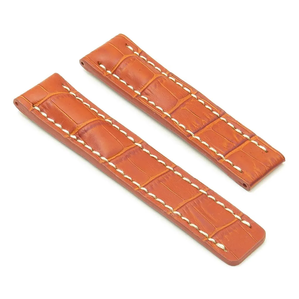 DASSARI Vintage Padded Crocodile Embossed Leather Strap for Deployment Clasp