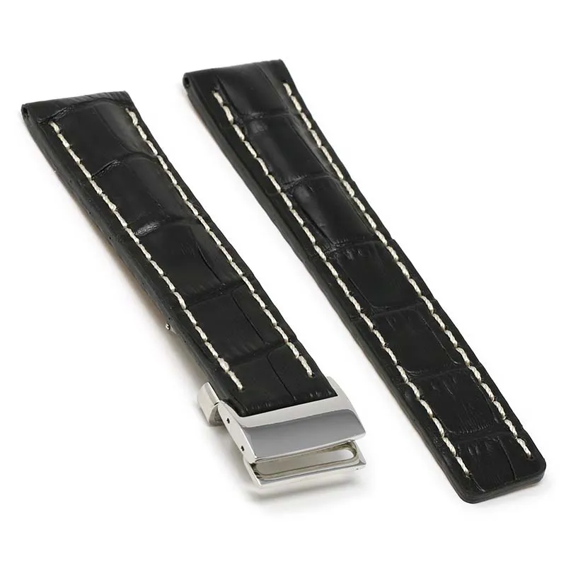 DASSARI Vintage Padded Crocodile Embossed Leather Strap for Deployment Clasp