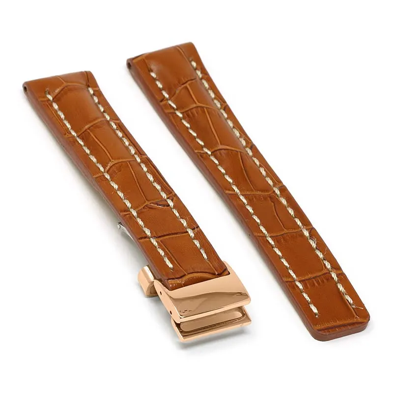 DASSARI Vintage Padded Crocodile Embossed Leather Strap for Deployment Clasp