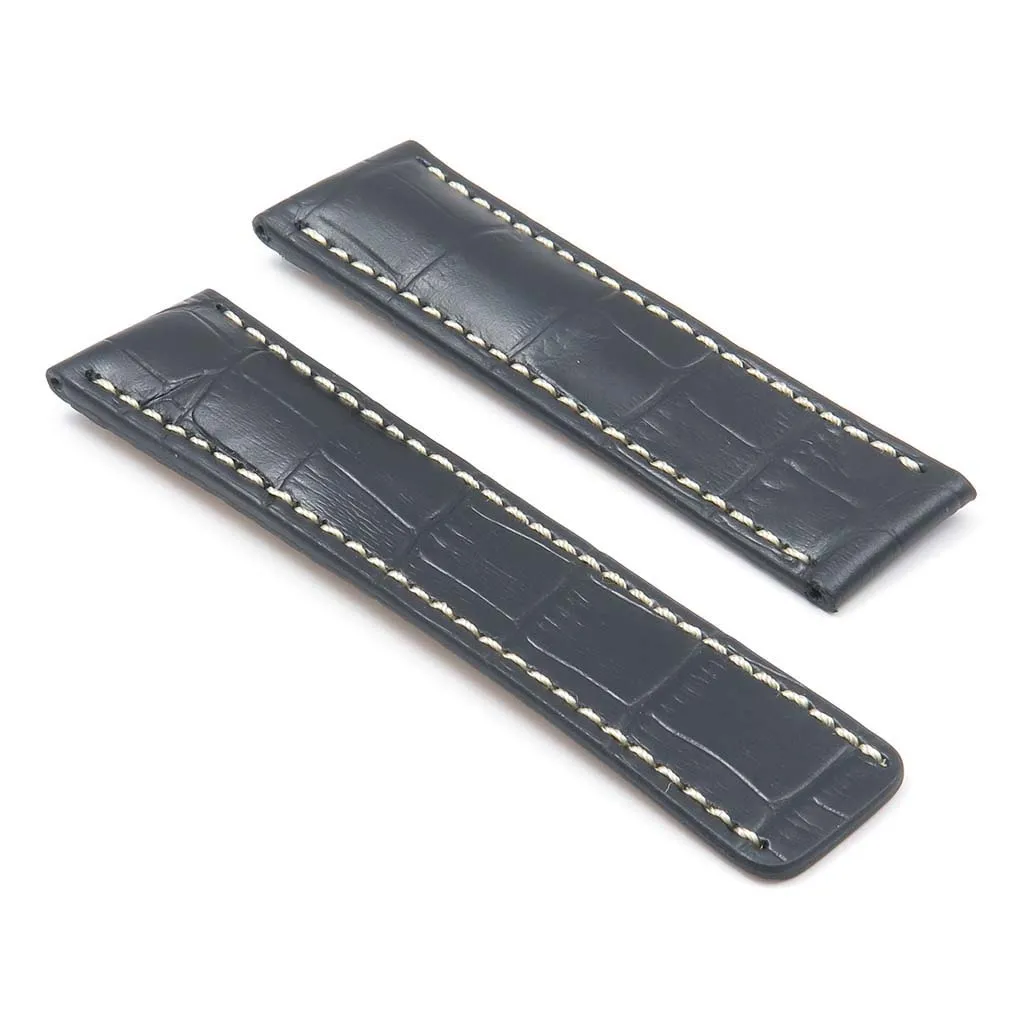 DASSARI Vintage Padded Crocodile Embossed Leather Strap for Deployment Clasp