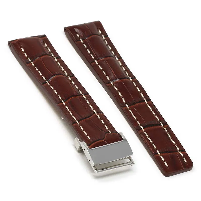 DASSARI Vintage Padded Crocodile Embossed Leather Strap for Deployment Clasp