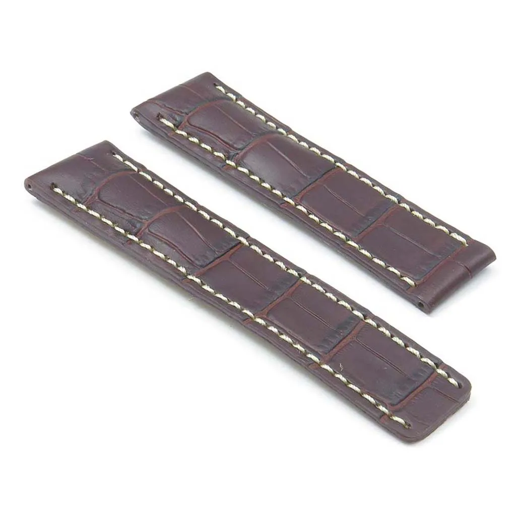DASSARI Vintage Padded Crocodile Embossed Leather Strap for Deployment Clasp