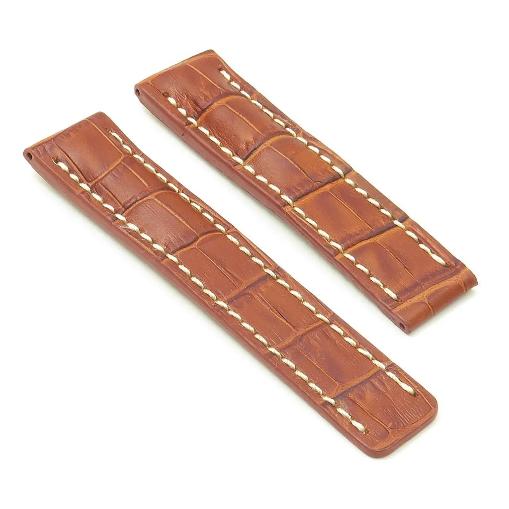DASSARI Vintage Padded Crocodile Embossed Leather Strap for Deployment Clasp