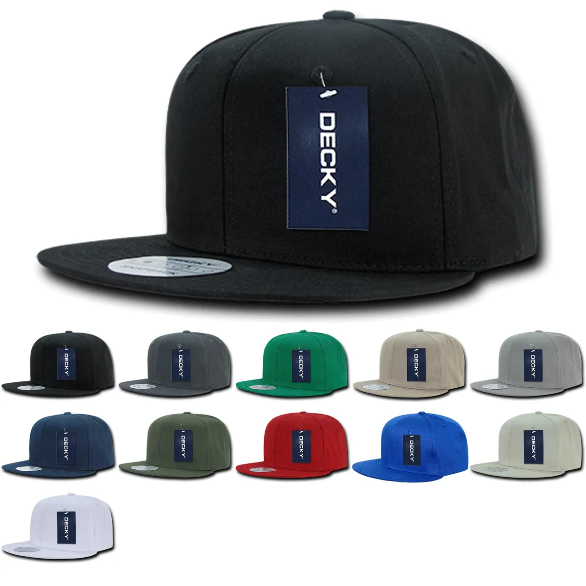 Decky 361 - Cotton Snapback Hat, Flat Bill Cap
