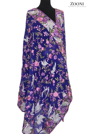 Embroidered Dupatta (Parsi Gara) - Blue
