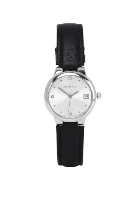 Freja Silver Leather Analog Watches (Black)