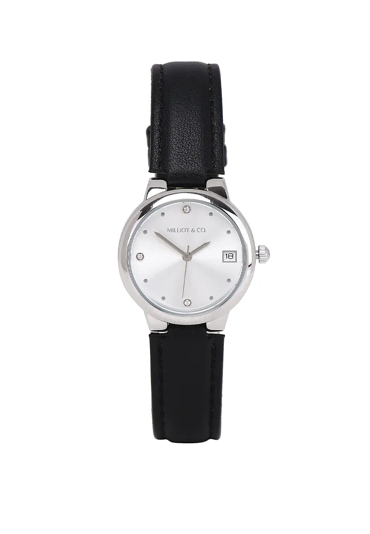 Freja Silver Leather Analog Watches (Black)