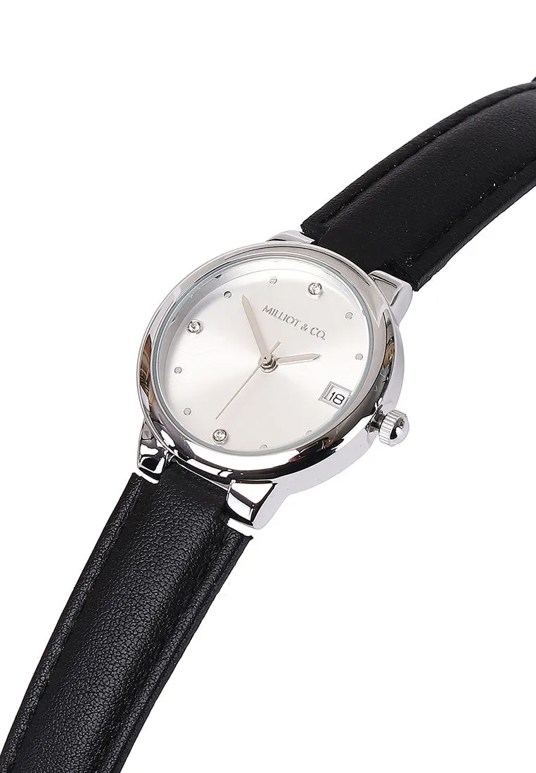 Freja Silver Leather Analog Watches (Black)
