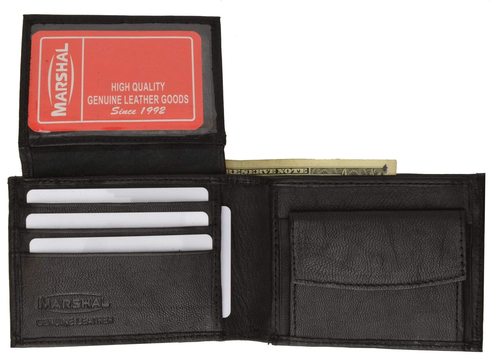 Genuine Leather Bifold Mens Wallet W/Flip-up I.D. Window 786
