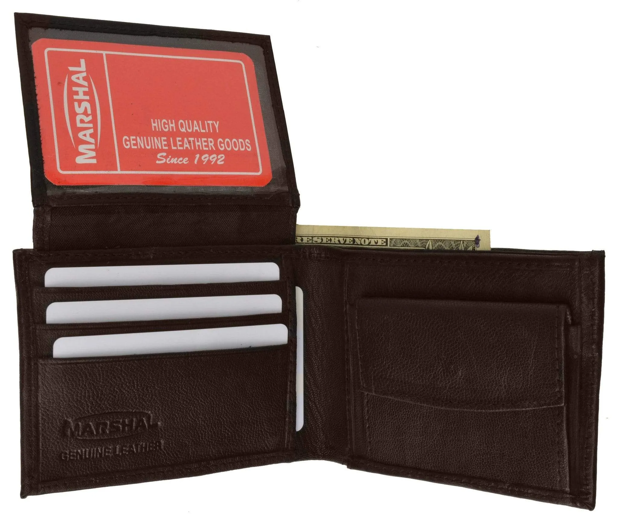 Genuine Leather Bifold Mens Wallet W/Flip-up I.D. Window 786