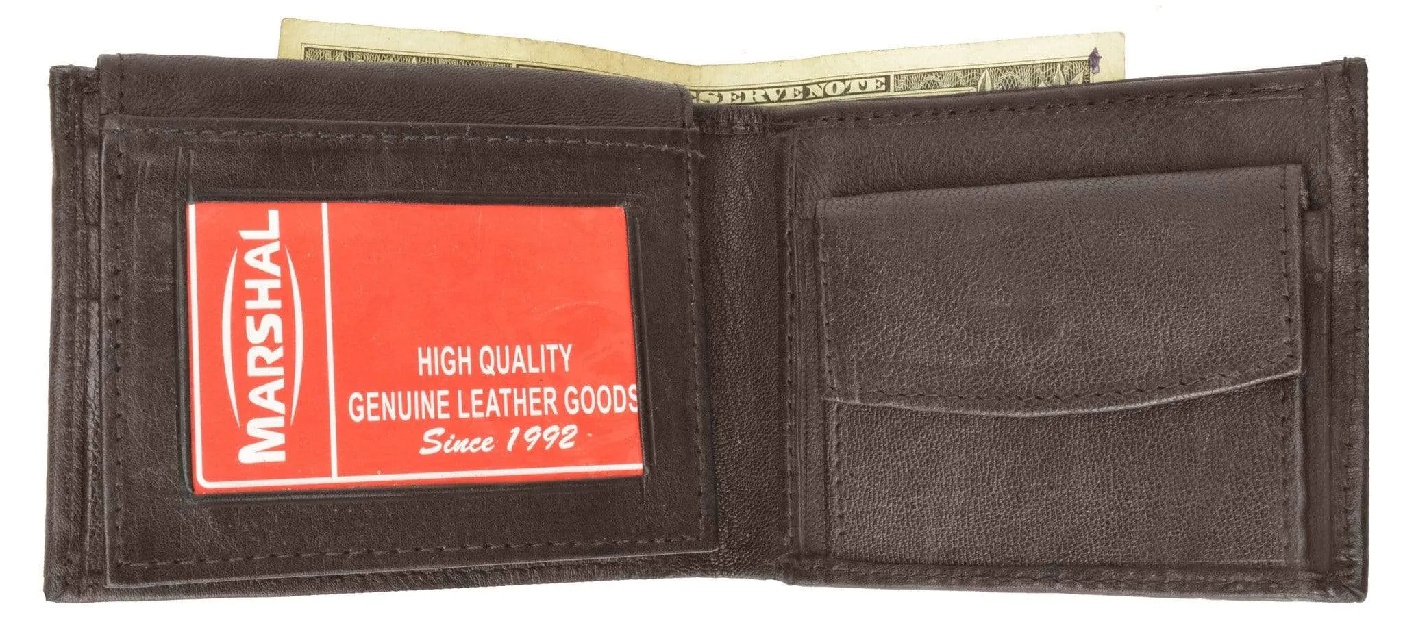 Genuine Leather Bifold Mens Wallet W/Flip-up I.D. Window 786