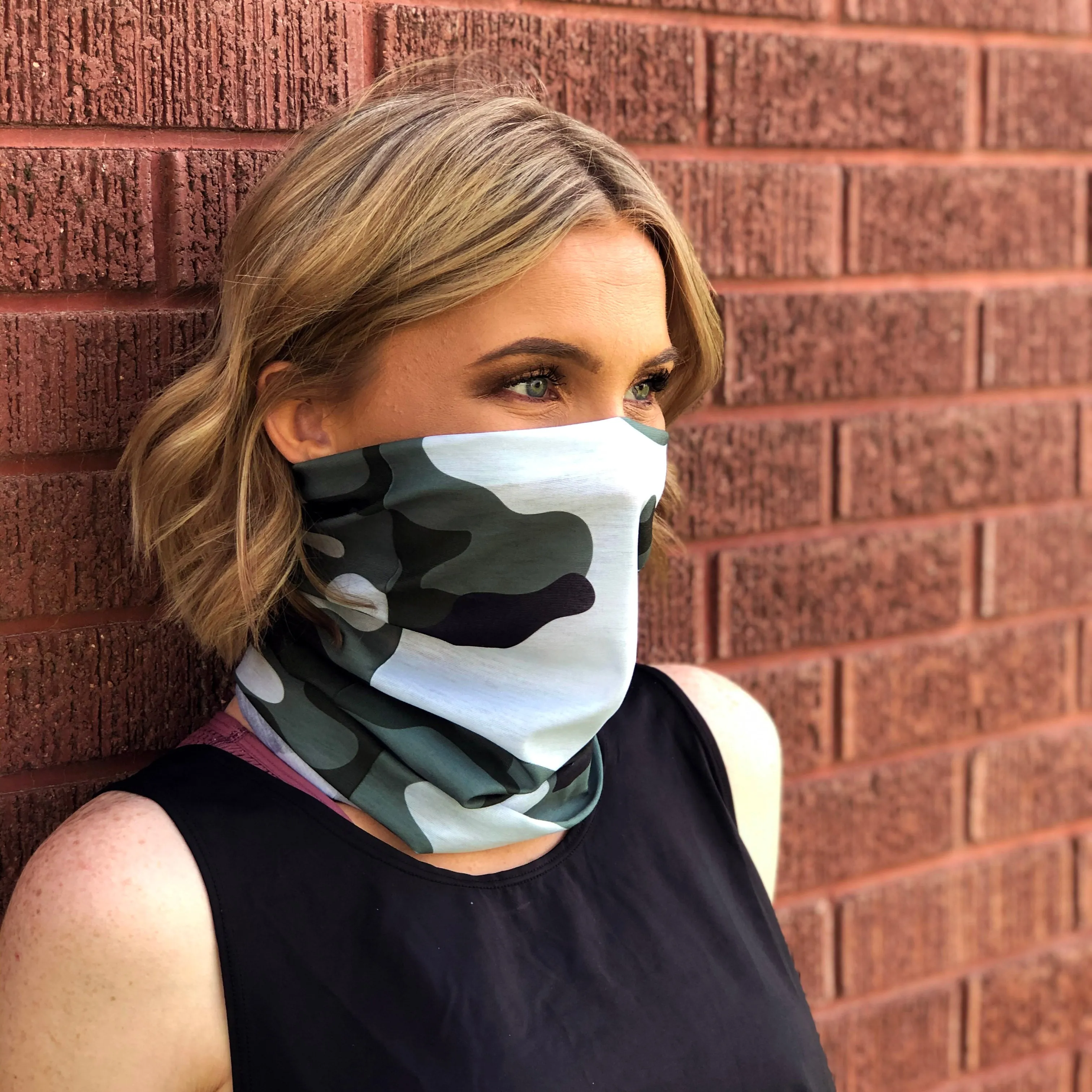 Green Camo Face Mask, Neck Gaiter