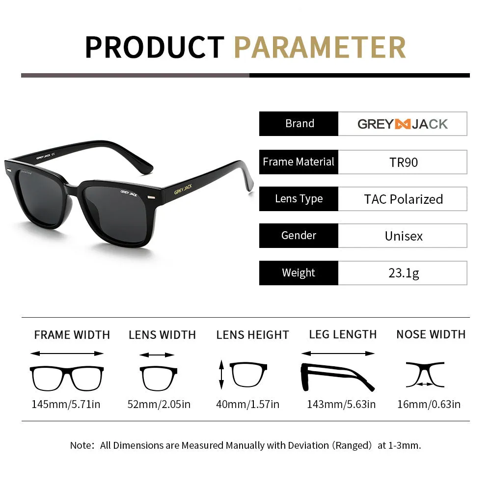 GREY JACK Square Polarized TR90 Frame UV400 Sunglasses for Men Women 1919