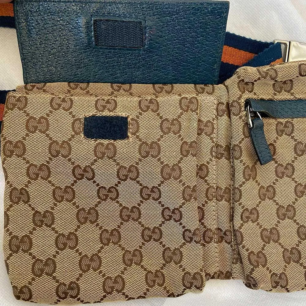 Gucci Beige/ Blue GG Canvas And Leather Belt Bag