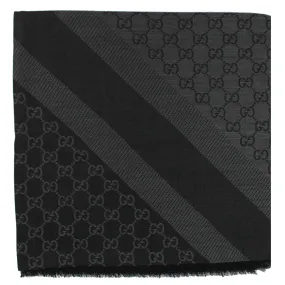 Gucci Scarf Gray GG Pattern Extra Large 55 Inch Square Wool Silk Jacquard Shawl