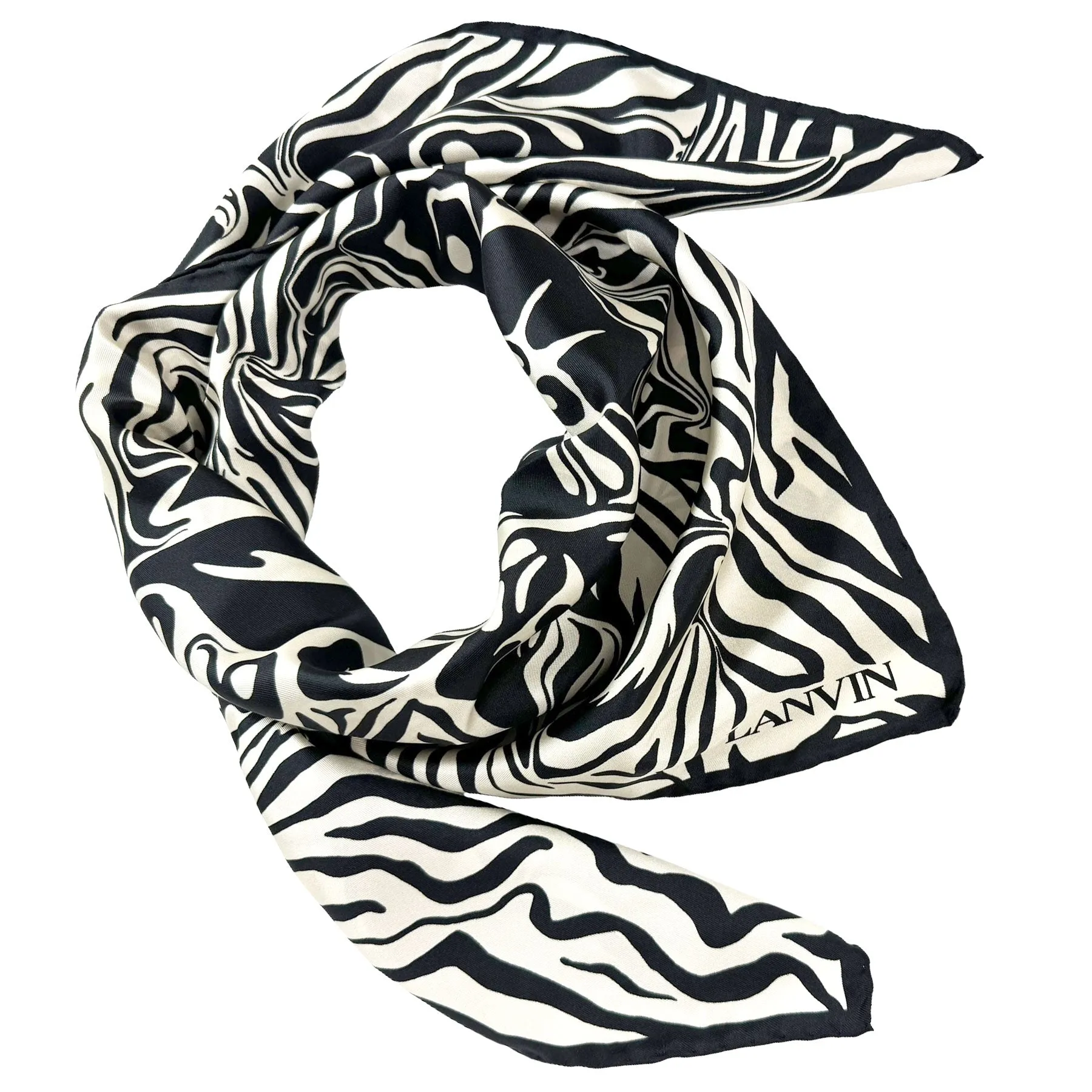 Lanvin Scarf Black White Flowers Design