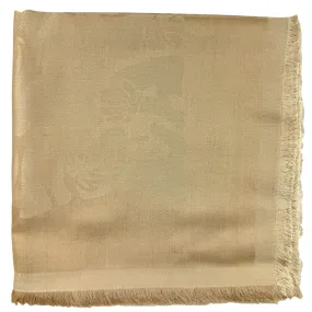 Lanvin Scarf Taupe Island Logo Design - Extra Large Square Wool Silk Wrap