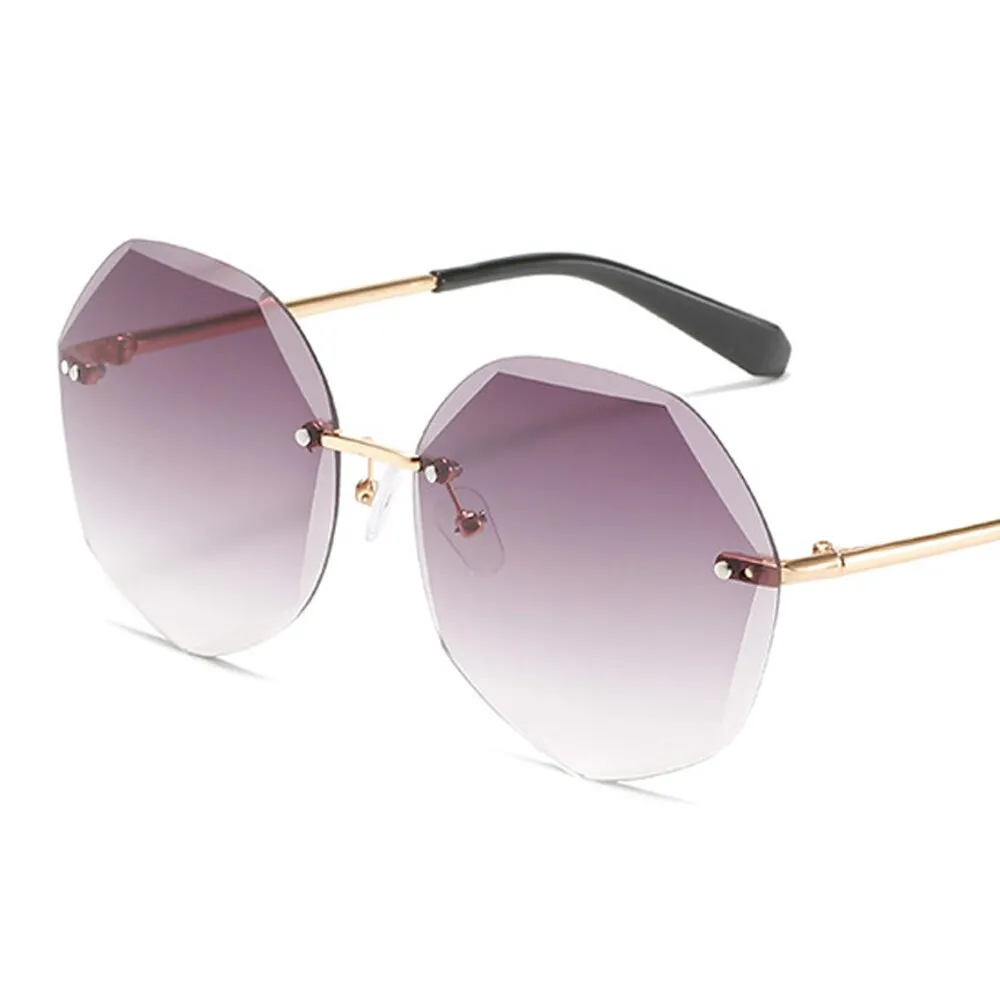 LDM Round Cut Rimless Sunglasses Women Men Vintage Fashion Gradient Sun Glasses 2021 New Stylish Female Male Eyeglasses Gifts