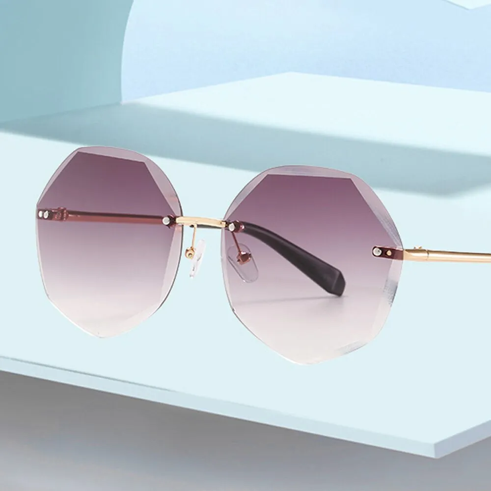 LDM Round Cut Rimless Sunglasses Women Men Vintage Fashion Gradient Sun Glasses 2021 New Stylish Female Male Eyeglasses Gifts