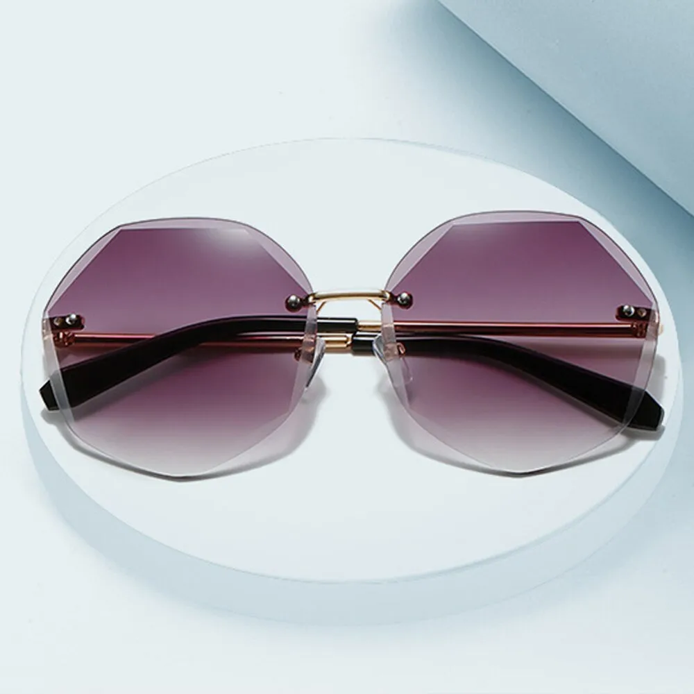 LDM Round Cut Rimless Sunglasses Women Men Vintage Fashion Gradient Sun Glasses 2021 New Stylish Female Male Eyeglasses Gifts