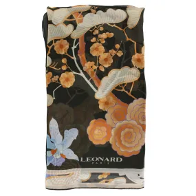 Leonard Paris Scarf Black Brown Floral - Chiffon Silk Shawl BLACK FRIDAY SALE