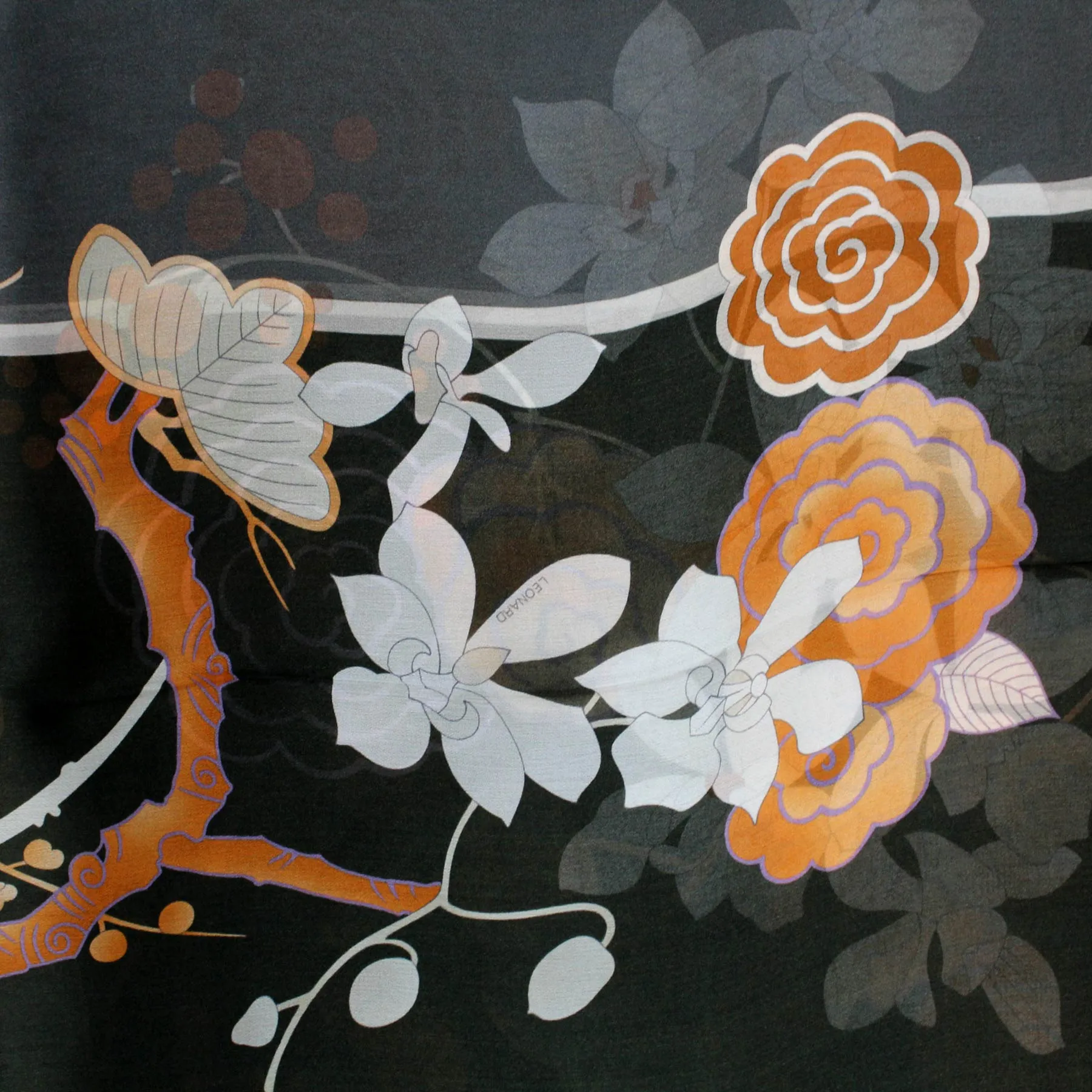 Leonard Paris Scarf Black Brown Floral - Chiffon Silk Shawl BLACK FRIDAY SALE