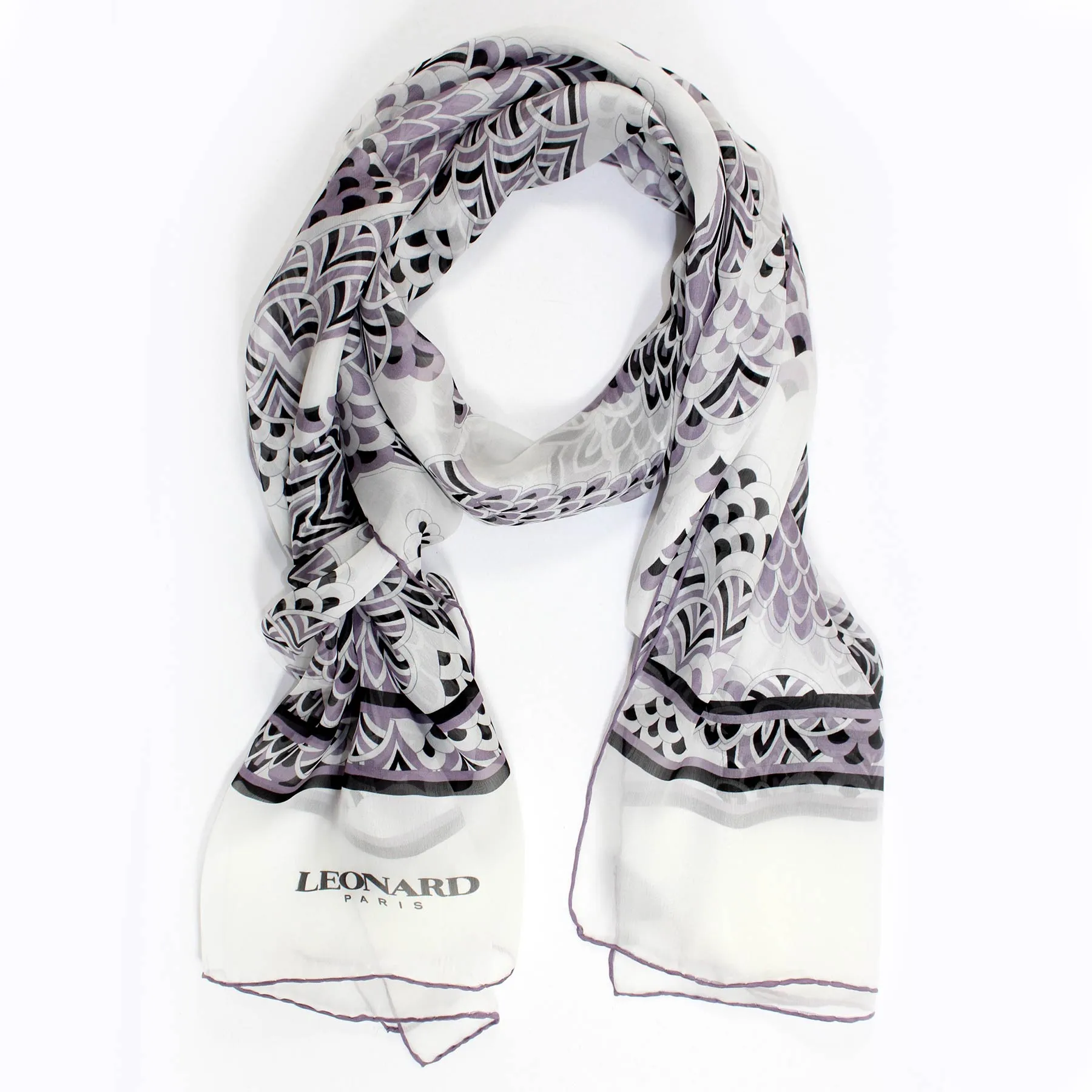 Leonard Paris Scarf Black White Design - Chiffon Silk Shawl - FINAL SALE
