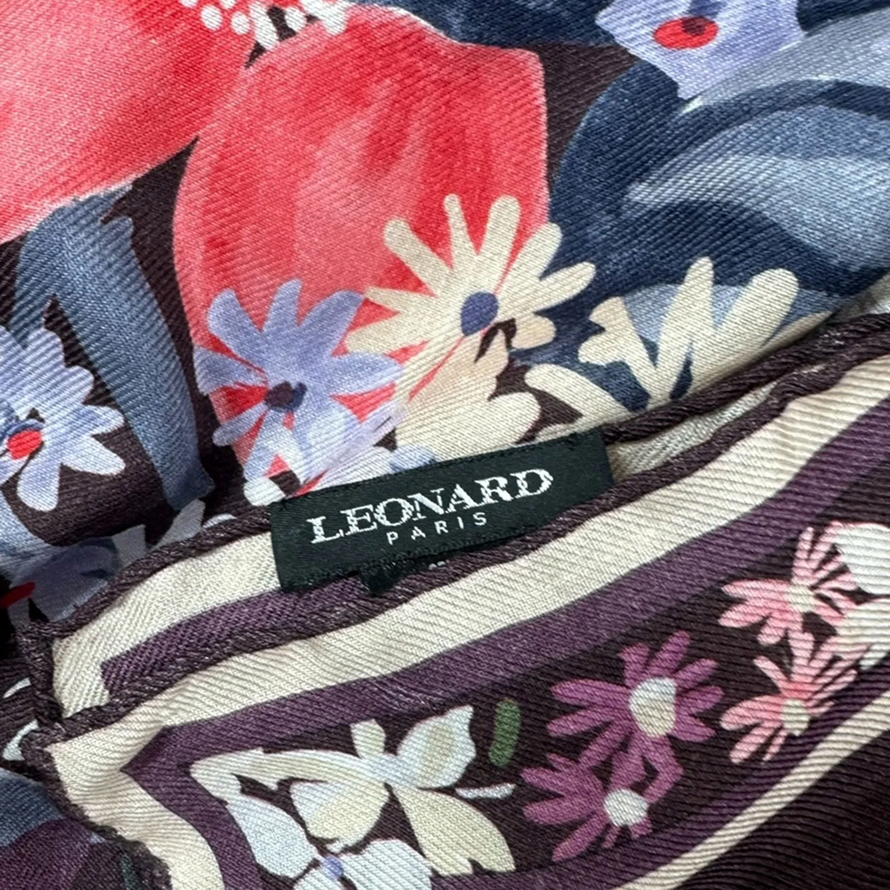 Leonard Paris Scarf Purple Floral - Extra Large Square Cashmere Silk Wrap SALE