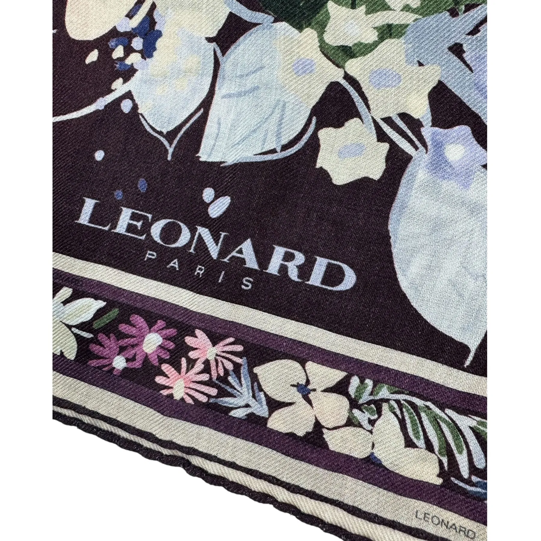 Leonard Paris Scarf Purple Floral - Extra Large Square Cashmere Silk Wrap SALE