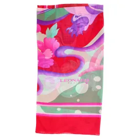 Leonard Paris Scarf Red Pink Green Floral Design - Chiffon Silk Shawl SALE