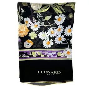 Leonard Paris Scarf Yellow Green Purple Floral Design - Chiffon Silk Shawl SALE