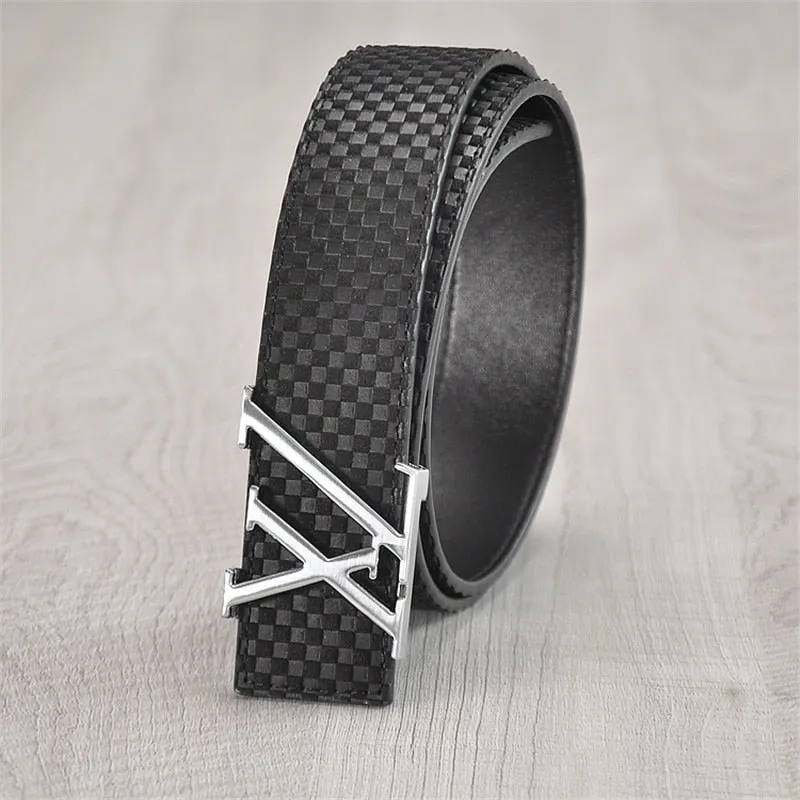 Men's Leather Belt With XZ-Shaped Buckle