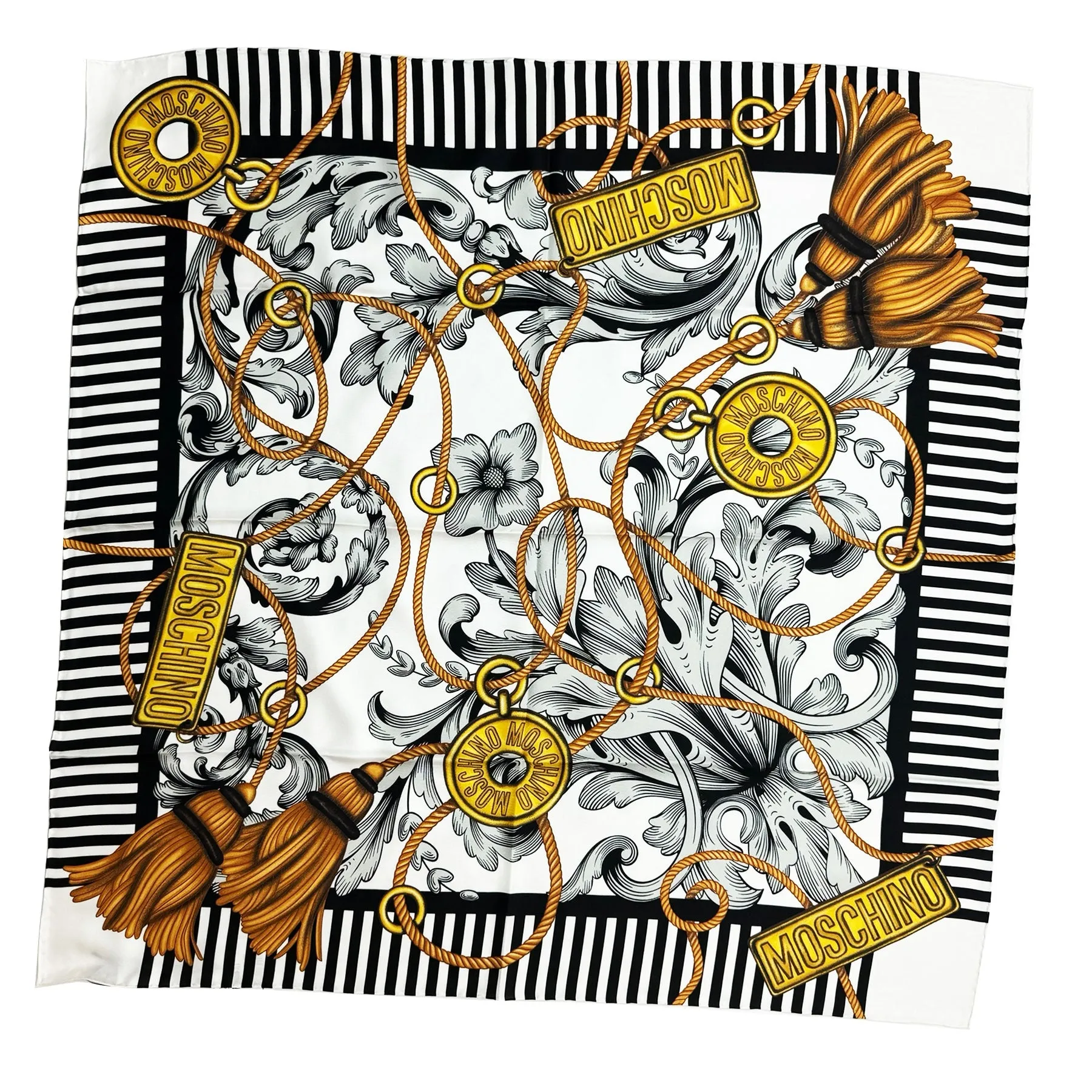 Moschino Scarf Black White Gold - Square Silk Foulard SALE