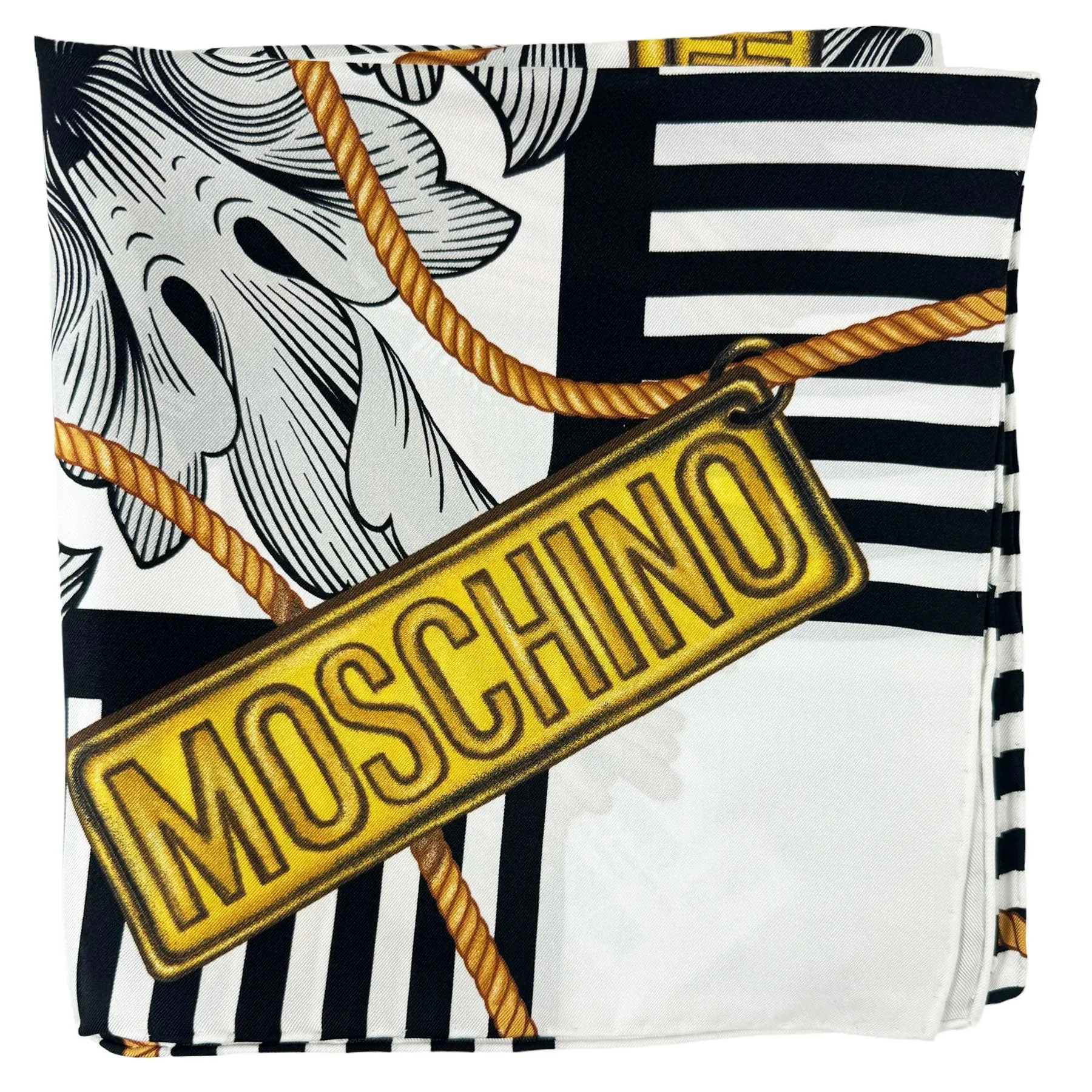 Moschino Scarf Black White Gold - Square Silk Foulard SALE