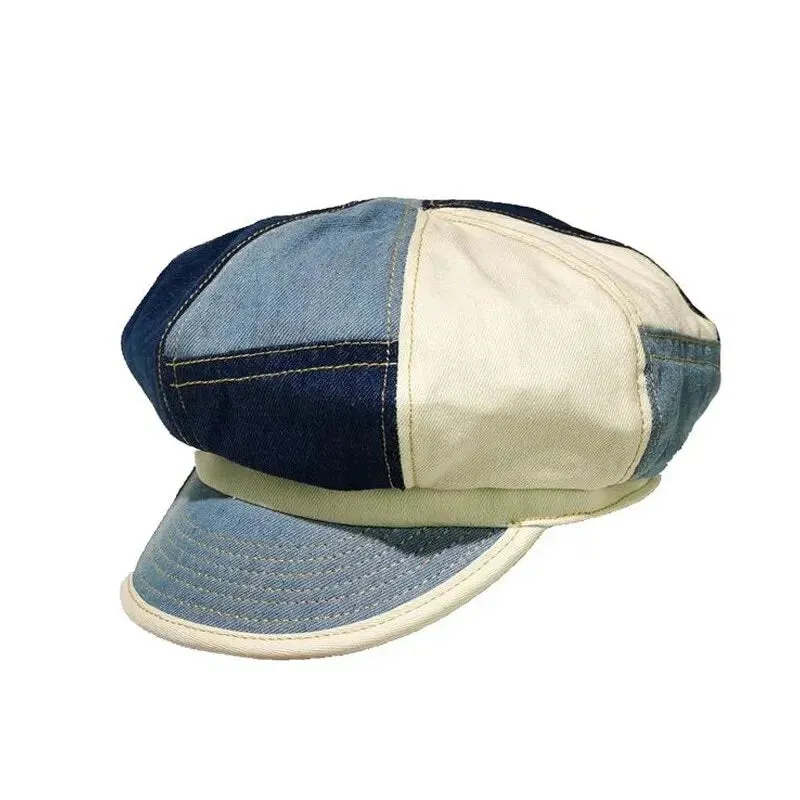 Multicolor Patchwork Denim Newsboy Cap